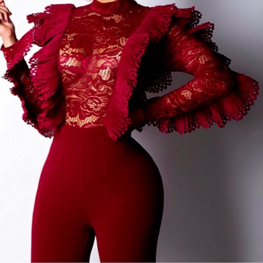Elegant Burgundy Lace Jumpsuit